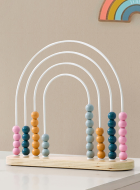 儿童房算珠架摆件样板间家居饰品软装卧室创意木质书房桌面装饰品