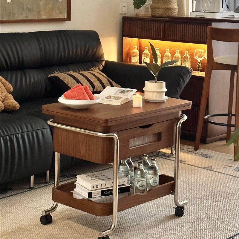 焦糖中古风小推车客厅两用可移动折叠升降可移动餐桌茶几边几,住宅家具,角几/边几,淘宝优惠券,粉丝福利购,淘宝优惠卷