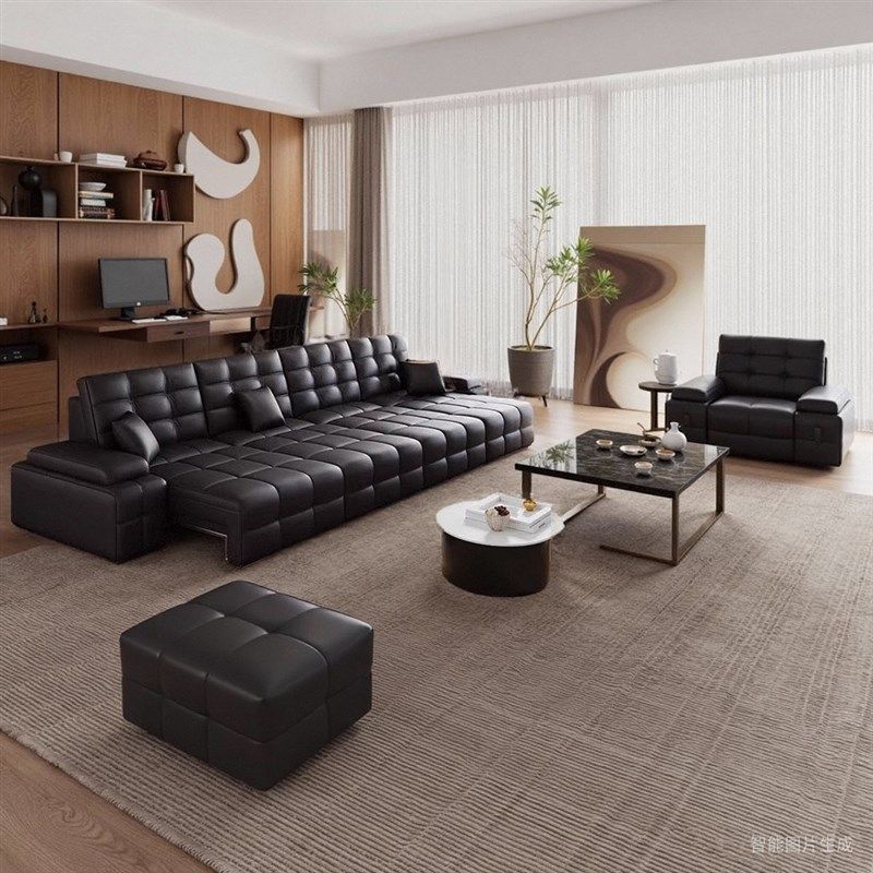 2025新款零靠墙劳伦斯电动多功能伸缩可调节真皮沙发床直排皮客厅,住宅家具,功能沙发,淘宝优惠券,粉丝福利购,淘宝优惠卷