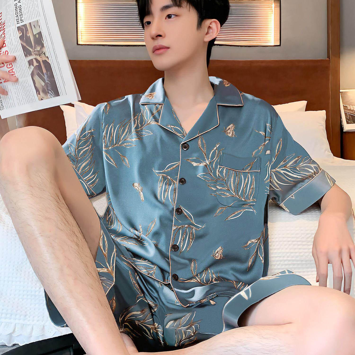 男士睡衣夏季男款冰丝短袖短裤套装夏款家居服薄款真丝绸2026新款