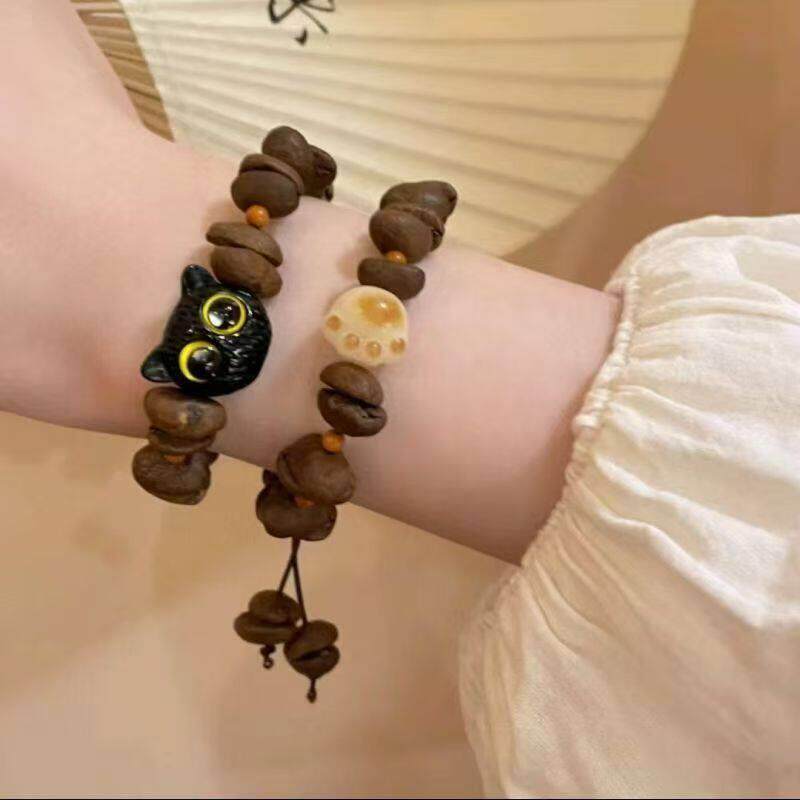 咖啡豆猫爪猫咪素圈编织绳手链女生气质个性手串闺蜜款手饰手绳