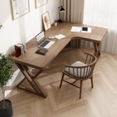 新款 实木L型转角大书桌多人学习写字桌书房办公桌卧室靠墙电脑桌