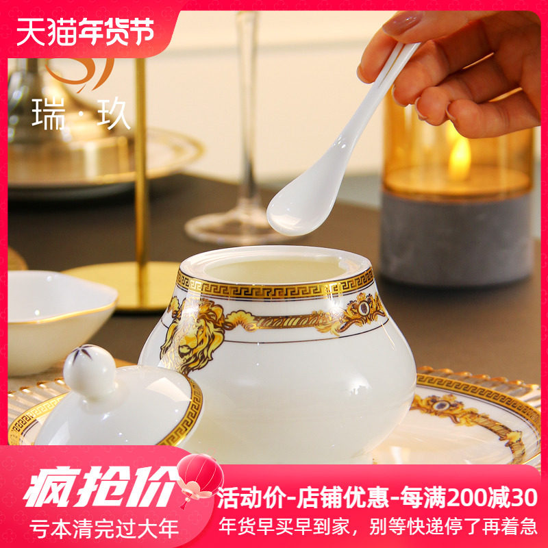 家用大容量调味罐餐具欧式骨瓷调味品罐子带盖子调味罐盐罐糖罐