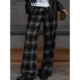 轻户外复古格纹宽松绵羊毛休闲裤 W.Diva 松烟裤 DWASPA0027