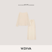 早秋套装 W.Diva 织物 简约落肩圆领上衣半身裙慵懒风53D202698