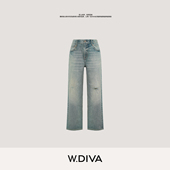 雾棠 夏季 透气蓝色显瘦经典 W.Diva 宽松破洞牛仔长裤 51K271312