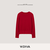 W.Diva 高级DWASSL0428 美丽诺羊毛针织衫 年锦 正肩坑条长袖