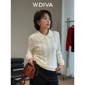 W.Diva 轻熟假日 复古Polo翻领M.ORO羊毛针织毛衣DWASSF0060