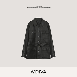 W.Diva【铜锣湾】100土耳其进口羊皮品质翻领系腰带皮衣51C271613