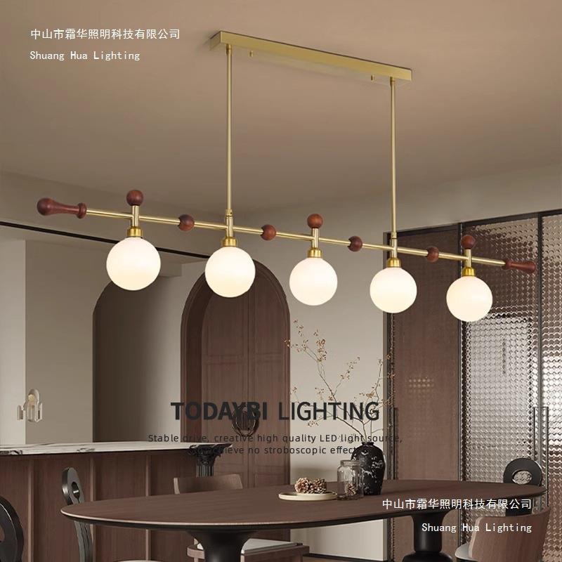 美式古一字长条餐791复本厅吊灯古胡桃木餐桌吧台灯铜色实木圆中