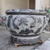 青石石雕鱼缸花盆鱼圆缸户外件庭院摆大石荷花缸手理石雕鱼缸工养