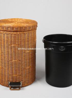 竹编垃圾桶垃篓圾桶家脚踏带盖用客创意厅卧室厨房卫AL100615生间