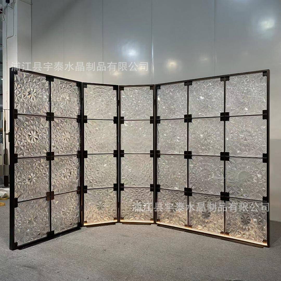 水晶叶不锈钢莲架屏风装饰透明叶方块框挂片荷隔断玻璃砖钻819石