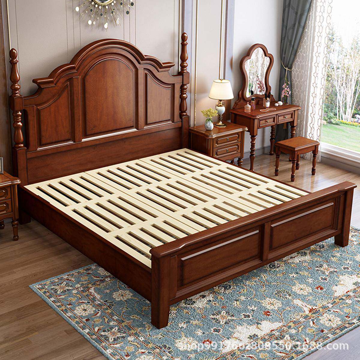美式木床桃花芯木代1.8米双人8858#-S床实实木现婚简约卧室储物高