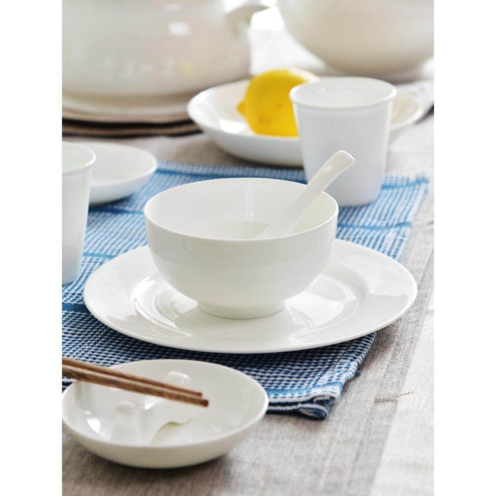 纯白骨瓷餐具0碗775碟套装家用白色6/8/1人白瓷组碗套盘整套餐具