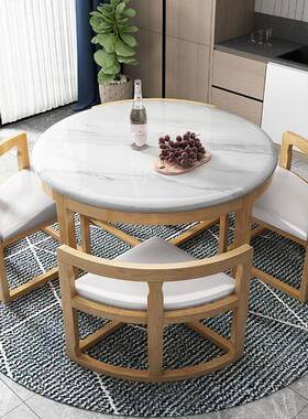 IL大理石餐桌约81886椅简代户型实现木小家用省空间圆形形隐藏式4
