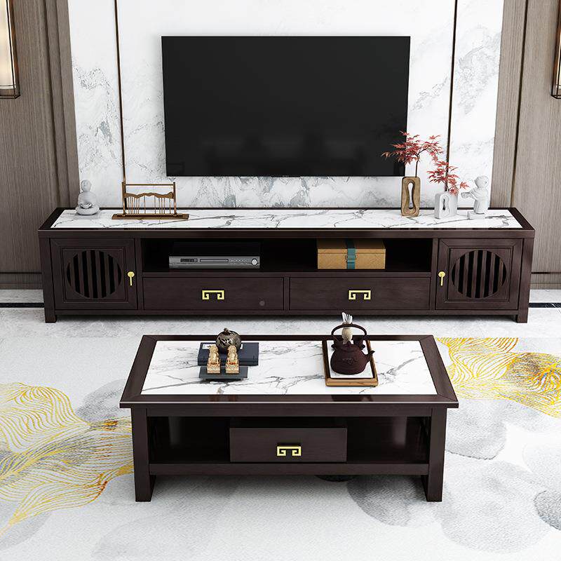 新式实OWL木电视柜茶组厅合现代简约几小户型客岩板茶几木中质电