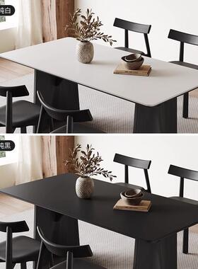 代黑色实中古风餐桌方形现简约2025新款637复古木哑光纯长白岩板