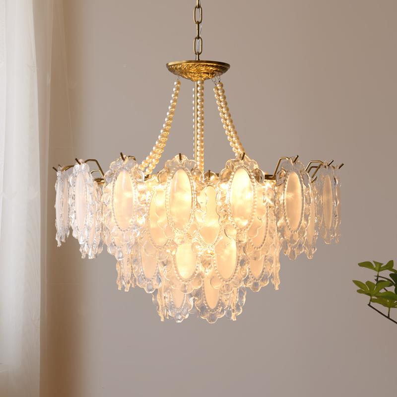式奶油风客厅吊灯858225新法款轻奢水晶灯美式0古餐复厅卧室灯具
