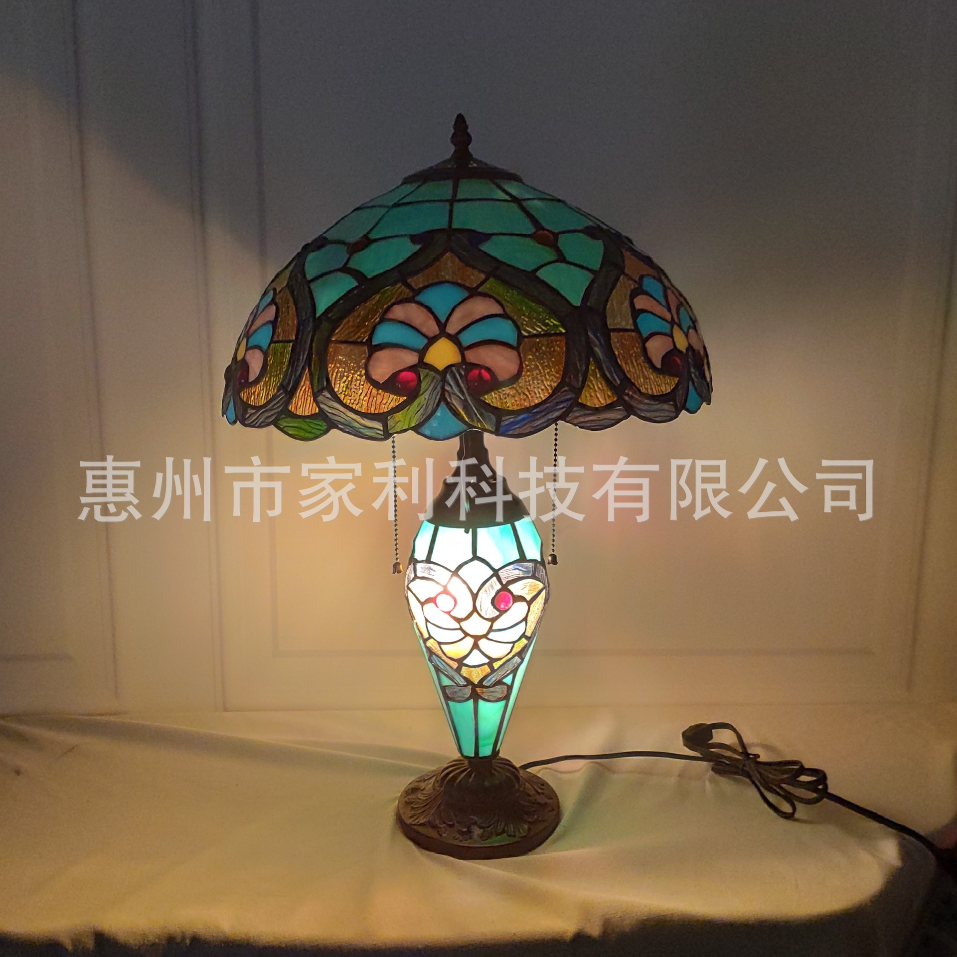 厂家直供欧式帝凡尼地中海复古手工玻璃彩色客厅餐厅卧室子母台灯