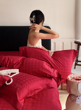 3YK大婚红色套婚193房四婚件套纯棉床单被结喜庆新嫁长绒棉