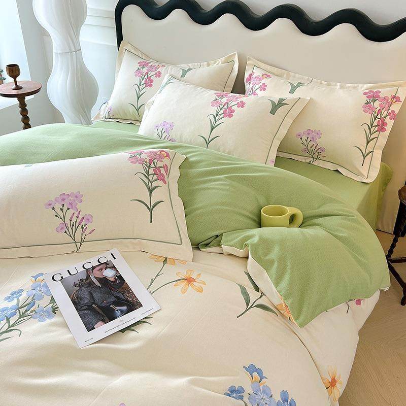 763棉纯加厚磨毛四件套00全棉床单被1套床上品简约被用罩床笠四件