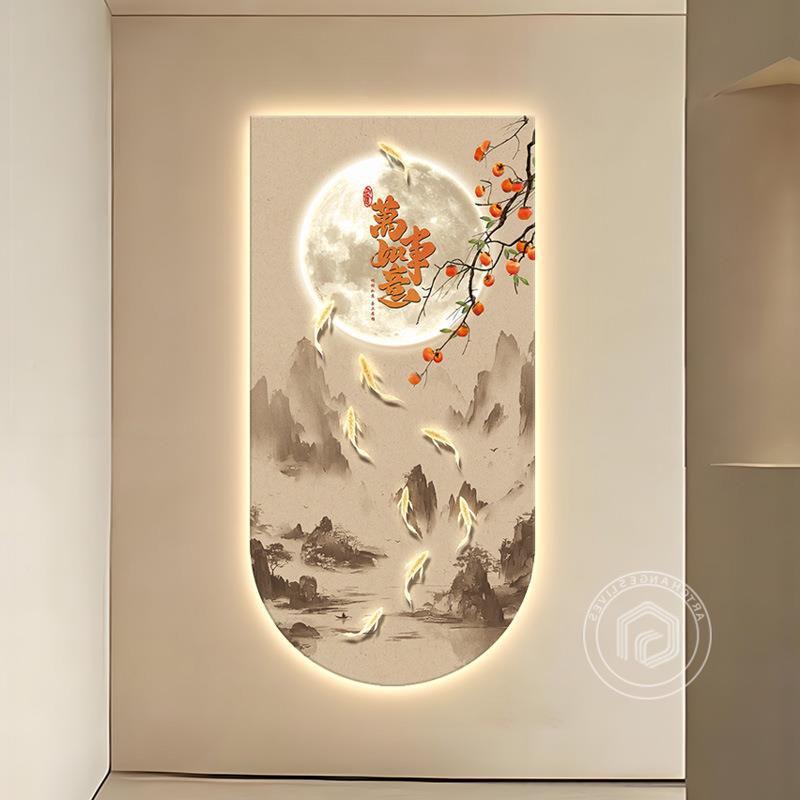 中式九鱼图户玄关装饰入205画正对门山水过柿好子寓意走廊道尽头