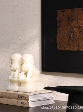 中式茶室书房书桌装饰摆VKL设中古样新板间展柜古架白玉博狮品子