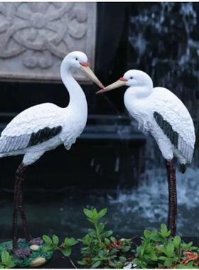 仿BQU真白鹭摆件假山景鱼池造庭花水池装饰园落地仿真动物雕塑户