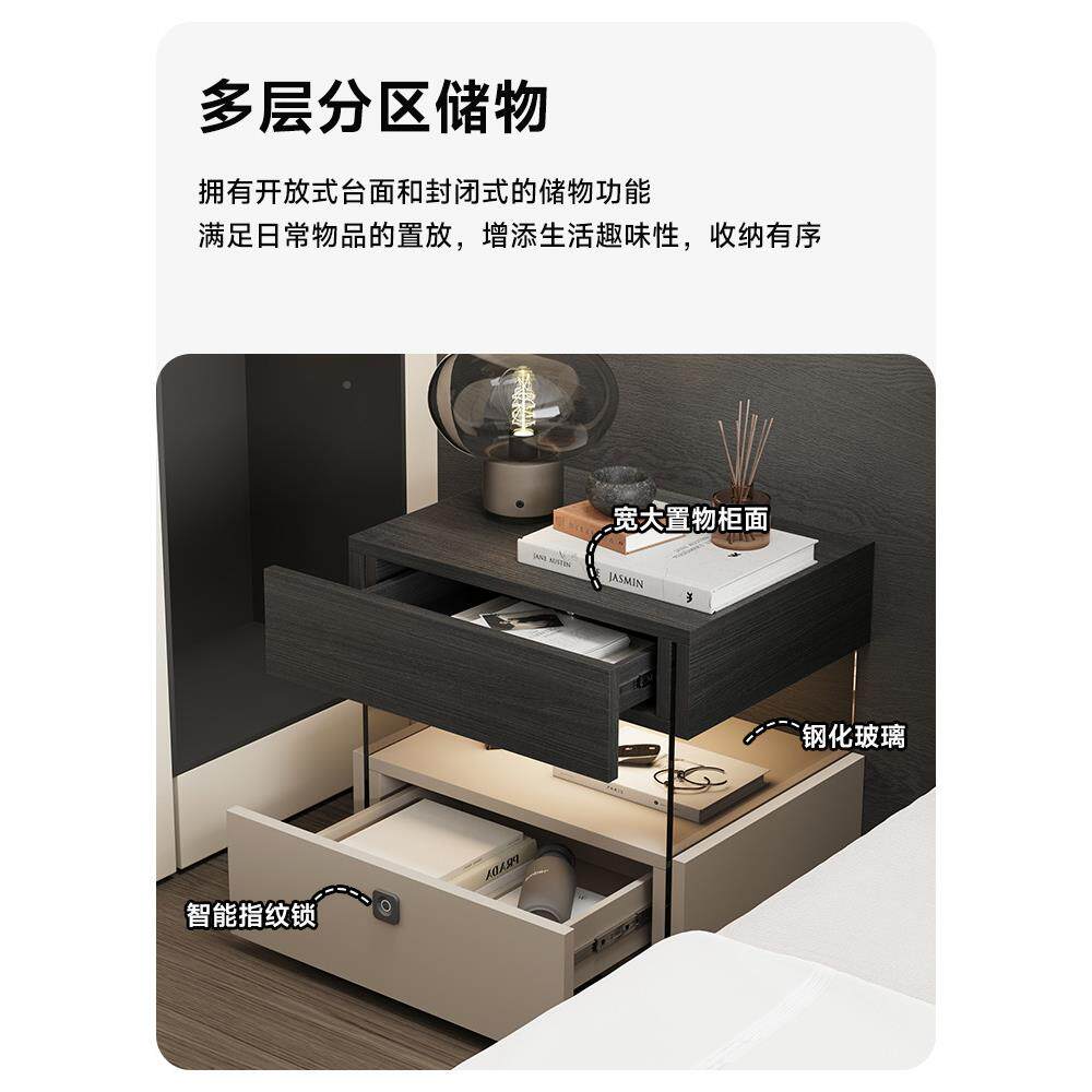 意式极卧简床头柜室家WMH居卧室实木头柜豪华高床端主储物柜