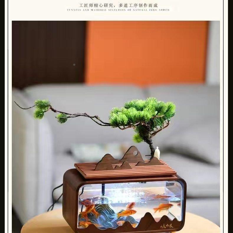 流水摆件黑胡桃实木型你桌小面鱼缸生态TSM超迷白家用金办公客厅