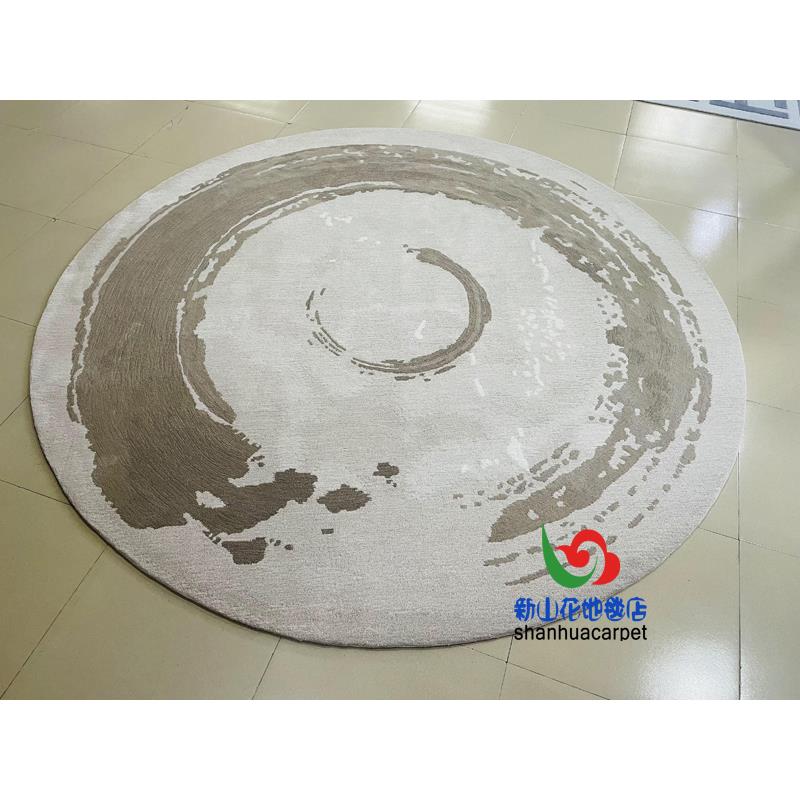 中式水接墨画圆形手工羊毛客厅茶沙发地毯餐厅书新房办几公1122室