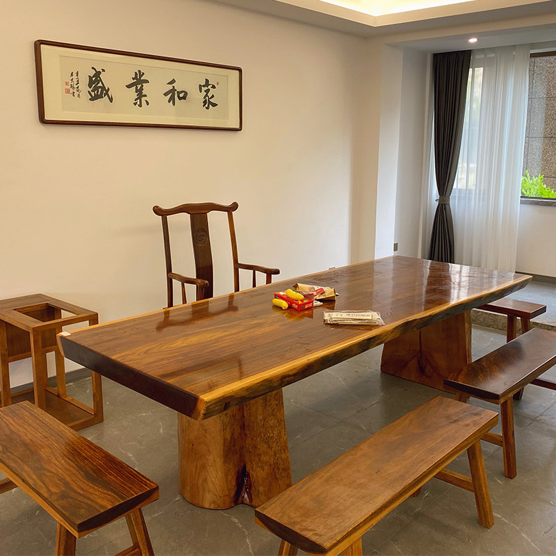 my奥坎实木大板桌巴花茶桌黑檀胡桃木家具新中式原木茶台老板大班