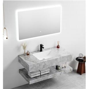 岩板无拼接陶瓷一体544盆灰代柜色简约高端洗漱台浴室镜现卫缝生