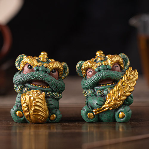 国潮风狮爷醒狮百财大卖一对摆件创意开运暴富舞狮办公桌面装饰品