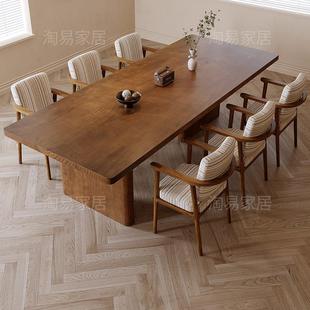 简约原木创意餐椅组合7895全实长条桌工木作台用餐书一体家吃饭桌