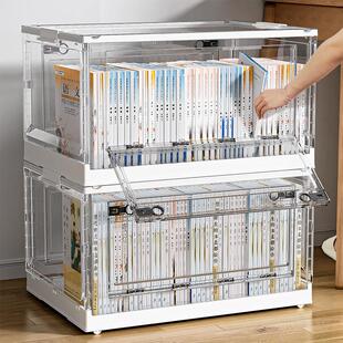 日本书本收纳箱书箱收纳箱带轮子透明防尘书箱教室用高中生书本架