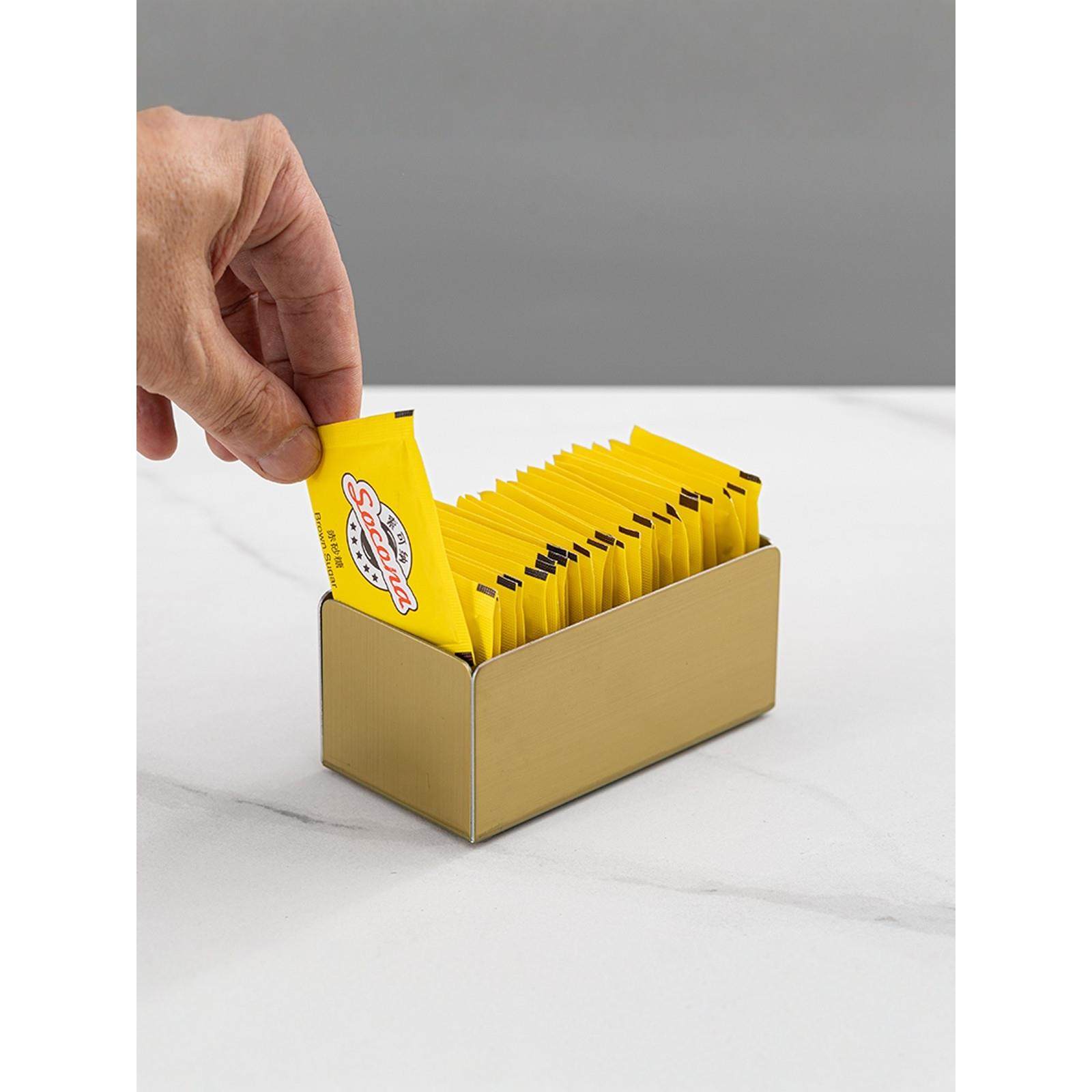 304不锈钢茶包咖啡糖包盒吧台金色酒店客房棉签收纳分格放置架子