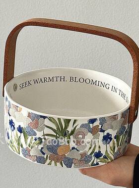 三秋Sanq复古白色尾花收果篮零食摆干-果纳托放盘鸢陶瓷手提水果