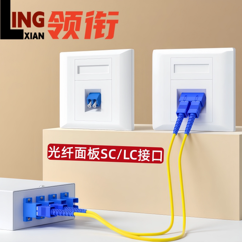 领衔 单孔双口SC法兰光纤面板盒四口lc光纤连接面板墙上光纤盒斜口86型面板SC插座一双位SC光纤插座(斜插)