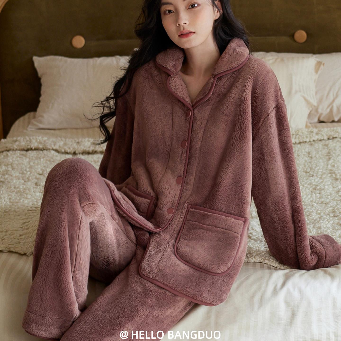 睡衣女冬季珊瑚绒加厚加绒秋冬款法兰绒高级感中年妈妈冬天家居服