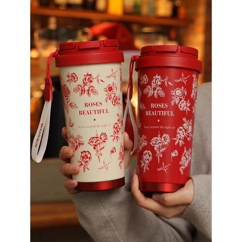 2024冬季女式新型高颜值吸管杯茶和水分离保温杯男式双饮口茶杯