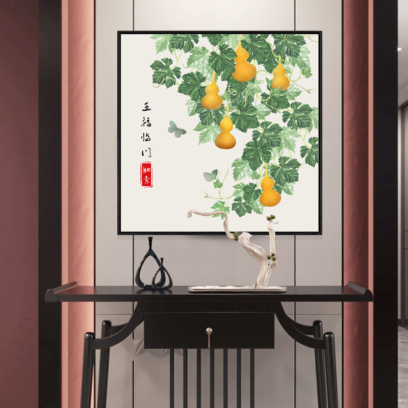 2024新款餐厅挂画高端大气葫芦画五福临门玄关装饰画走廊过道壁画