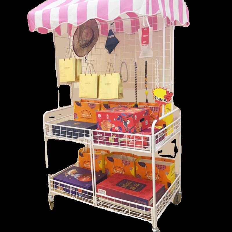 带顶棚带中网摆摊小推车可折叠可移动花车促销车摆摊折叠桌展示架