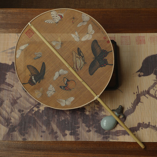 双面古画国风团扇古风手工竹编纳凉家用便携式出行汉服舞蹈扇子