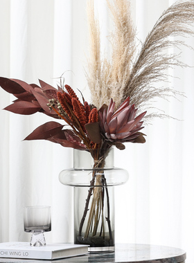 现代简约灰色玻璃花瓶摆件客厅餐桌花艺插花售楼部样板房软装饰品