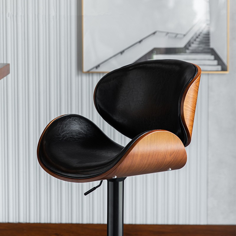 实木吧椅家用升降旋转靠背酒吧椅现代简约高脚铁艺吧台凳前台椅子