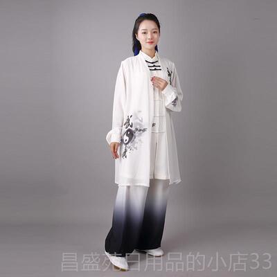 高档新款太极服武字彩绘水墨飘逸三风件男套女练武术功表演服中国
