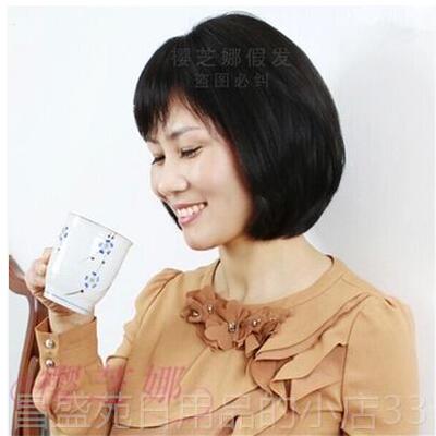 高档整顶假发女自短发逼真妈妈假发短波波头人发丝中老年真女然中