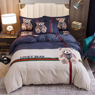 高档棉全床单被套加厚儿童卡通三件套小熊男1.5孩m床笠棉磨毛四纯